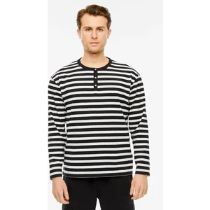Defy'S Erkek Çıtçıt Detaylı Çizgili Uzun Kollu T-Shirt