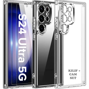 M.TK Moveteck Samsung Galaxy S24 Ultra Kılıf Kamera Çevresi Korumalı Darbe Dayanıklı Şeffaf Silikon + 9h Cam