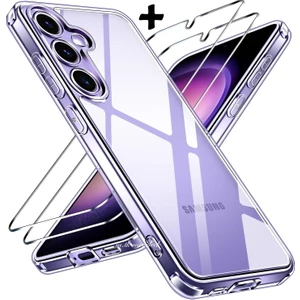 M.TK Moveteck Samsung Galaxy S24 Plus Kılıf Kamera Çevresi Korumalı Darbe Dayanıklı Şeffaf Silikon + 9h Cam