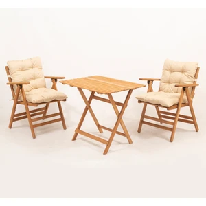 Meya Dekor Minderli Loretta Masa Sandalye Seti 2+1 Ahşap Bahçe Balkon Teras Katlanır Set 60X80 Masa