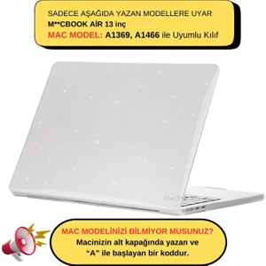 Macbook Air Kılıf 13 inç Simli Kristal Star (Eski USB'li Model 2010-2017) A1369 A1466 ile Uyumlu