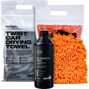 Nasiol-SET 15-Araç Yıkama 3'lü Seti-Araç Yıkama Şampuanı,Araç Kurulama Havlus,Araç Yıkama Eldiveni-25 Yıkama