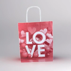 25 x 12 x 31 Burgu Saplı Love Desenli Kraft Poşet Çanta 25 Adet