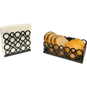 Siyah Renk 2'li Set Ekmek Sepeti ve Peçetelik