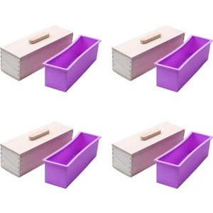 4x Dikdörtgen Ahşap Sabun Kalıp Silikon Astar Kapaklı Somun Sabun Kalıp Aracı Dıy Sabun Mum Kalıp 1200G Kalıp Aracı (Yurt Dışından)