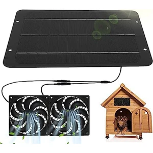 Güneş Paneli Fan Kiti, Sera Için 10W 12V Güneş Fanı, Barakalar Için 31,5 Inç Kablolu Güneş Paneliyle Çalışan Çift Fan (Yurt Dışından)