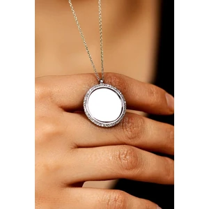 Roza Silver Zirkon Taşlı Rodyum Yuvarlak Isimli Gümüş Kolye