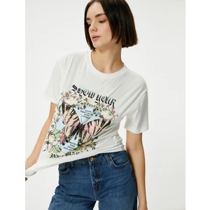 Pamuklu Baskılı T-Shirt Kısa Kollu Bisiklet Yaka
