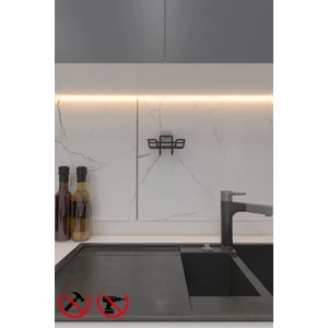 Alper Banyo Yapışkanlı Siyah Kancalı Katı Sabunluk ve Bulaşık Süngerlik Düzenleyici Raf Siyah