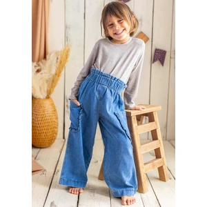 Cebi Fırfırlı Bol Kesim Kot Pantolon 2-7 Yaş Mavi