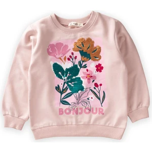 Çiçek Baskılı Pullu Sweatshirt 1-6 Yaş Pudra