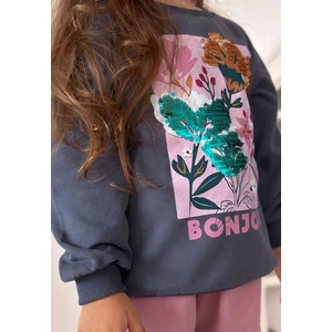 Çiçek Basdkılı Pullu Sweatshirt 1-6 Yaş Lacivert