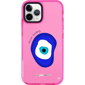 Apple iPhone 11 Pro Gossip Pasta Nazar Loading Tasarımlı Fuşya Kaplama Şeffaf Telefon Kılıfı
