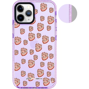 Apple iPhone 11 Pro Max Gossip Pasta Cherry Tasarımlı Simli Mor Kaplama Şeffaf Telefon Kılıfı