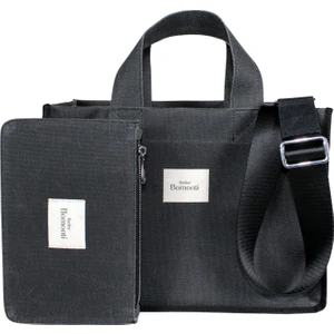 Atelier Bomonti Hishi Rj Tote Bag Antrasit Siyah Biyeli Mumlu Kanvas Omuz Çantası & El Çantası