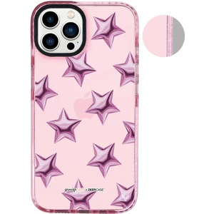 Apple iPhone 12 Pro Max Gossip Pasta Glowing Stars Iı Tasarımlı Simli Pembe Kaplama Şeffaf Telefon Kılıfı