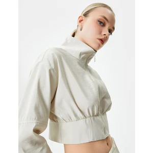 Crop Bomber Ceket Fermuarlı Dik Yaka