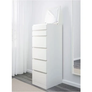 Malm, Aynalı 6 Çekmeceli Şifonyer, 40X123 Cm, Beyaz Renk