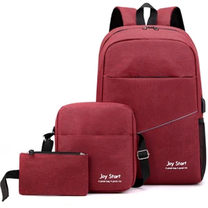3 Adet Günlük Çanta Seti Omuz Çantalı Düz Renkli Sırt Çantası ve Uzun Kese Çok Yönlü Okul Çantası (Yurt Dışından)