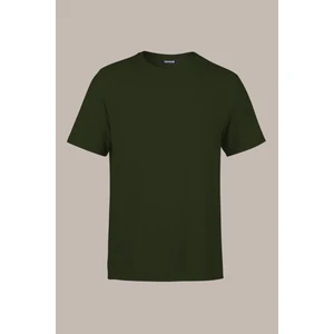 Erkek Haki Slim Fit Pamuklu Kısa Kollu Bisiklet Yaka T-Shirt