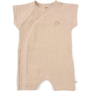 Little Gusto Bej Organik Pamuk Müslin Bebek Tulum Kısa Kol Desenli Kız Çocuk
