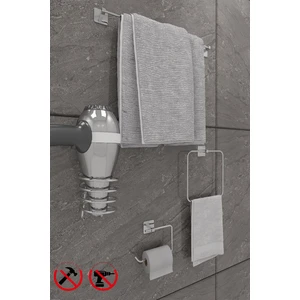 Alper Banyo Scilla Kare Krom Yapışkanlı 4'lü Banyo Seti -  Uzun Havluluk, Kare Havluluk, Tuvalet Kağıdı Askısı, Kare Fön Makinesi Askısı