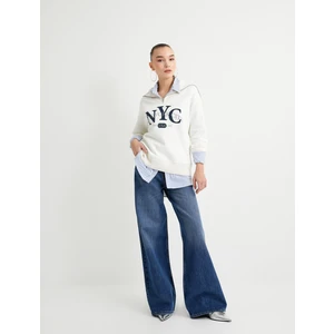 Yarım Fermuarlı Oversize Sweatshirt Kolej Temalı Dik Yaka