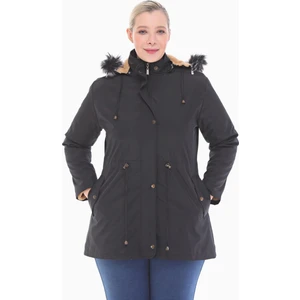 Kadın Büyük Beden İçi Kürklü Siyah Kısa Mont 1003