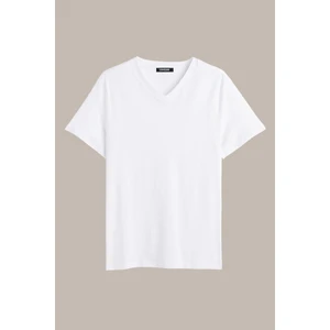 Erkek Beyaz Basic Slim Fit Pamuklu Kısa Kollu V Yaka T-Shirt