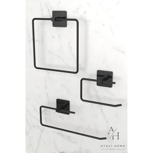 Atacı Home Yapışkanlı Siyah Kare Havluluk Rulo Havluluk Wc Peçetelik Kağıtlık 3'lü Pratik Banyo Mutfak Set
