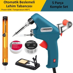 5 Parça Tetikli Otomatik Beslemeli Havya Lehim Tabancası Seti - 60W 480°C Yeni Nesil Seramik Isınma - Tek El Kullanım