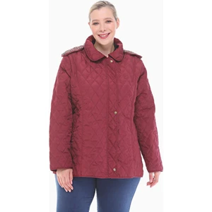 Kadın Büyük Beden Ekose 75 Cm Mevsimlik Bordo Kapitone Mont 1024