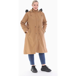 Kadın Büyük Beden İçi Kürklü Vizon Uzun Mont 1047