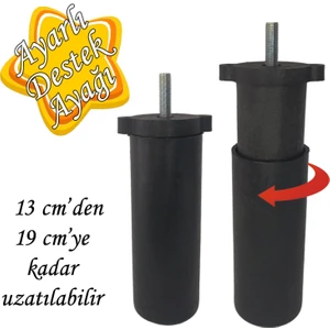 Ayarlı Destek Ayağı 13 x 19 cm Siyah Gizli Ayak Mobilya Kanepe Baza Koltuk Dolap Tv Ünitesi