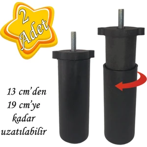 2 Adet Ayarlı Destek Ayağı 13 x 19 cm Siyah Gizli Ayak Mobilya Kanepe Baza Koltuk Dolap Tv Ünitesi