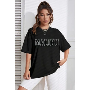 Unisex Malibu Baskılı Siyah Tshirt