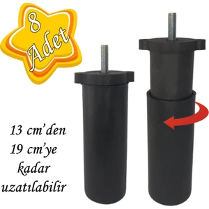 8 Adet Ayarlı Destek Ayağı 13 x 19 cm Siyah Gizli Ayak Mobilya Kanepe Baza Koltuk Dolap Tv Ünitesi