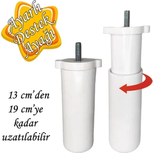 Ayarlı Destek Ayağı 13 x 19 cm Beyaz Gizli Ayak Mobilya Kanepe Baza Koltuk Dolap Tv Ünitesi