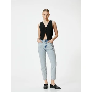 Mom Fit Kot Pantolon Hafif Dar Paça Mom Jean