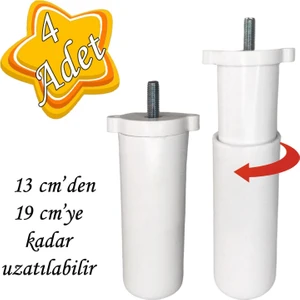 4 Adet Ayarlı Destek Ayağı 13 x 19 cm Beyaz Gizli Ayak Mobilya Kanepe Baza Koltuk Dolap Tv Ünitesi