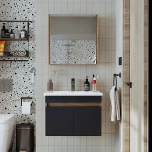 Lavabolu Atlantik - Antrasit Mat Mdf 65 cm Alt Dolap + Aynalı Üst Dolabı