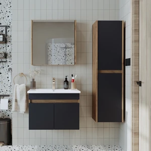 Lavabolu Atlantik - Antrasit Mat Mdf 65 cm Alt Dolap + Aynalı Üst Dolap + Boy Dolap