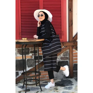 Kadın Çizgili Tam Kapalı Tesettür Mayo 2'li Set Siyah