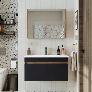 Lavabolu Atlantik - Antrasit Mat Mdf 85 cm Alt Dolap + Aynalı Üst Dolap