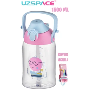 Büyük Boy 1500 ml Tek Kapak Çift Kullanım Pipetli Pipetsiz Askı Aparatlı Tritan Su Matarası