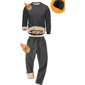 Ghassy Co. Erkek Ultra Termal Sherpa Astarlı Bisiklet Yaka Normal Paça Eşofman Takımı