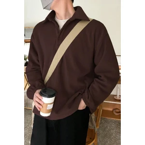 Ghassy Co. Erkek Oversize Ayarlanabilir Bel Lastikli Gömlek Yaka Polar Sweatshirt