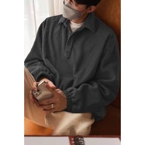 Ghassy Co. Erkek Oversize Ayarlanabilir Bel Lastikli Gömlek Yaka Polar Sweatshirt
