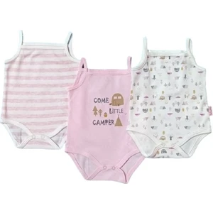 13040 Kız Bebek Üçlü Desenli Pembe Body Set