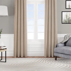 Kadife Dokulu Fon Perde Pilesiz Tek Kanat Bej